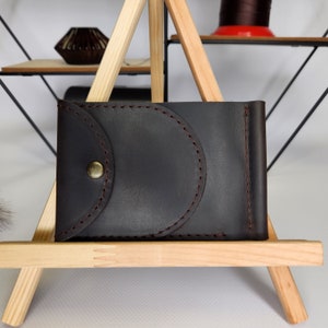 Clipe de dinheiro de couro Crazy Horse vintage com bolso para moedas