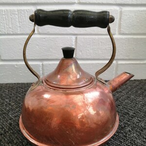 Collectable vintage 1970's solid copper kettle with wood handle