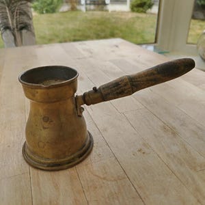 Vintage Brass Turkish Coffee Pot/Cezve/Ibrik/Briki with Wooden Handle