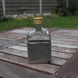 Adorable vintage 1970s Pocket Glass & Pewter Small Hip Flask
