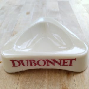 Original vintage 1970&#39;s retro milk glass triangular French Dubonnet advertising ashtray - very good condition