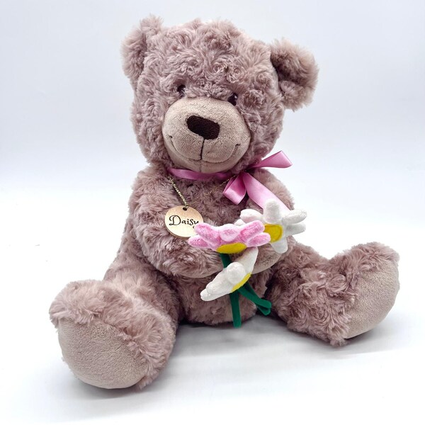 Daisy the bear - Upcycled Soft toy by Second Hugs/ Teddy bear soft toy/ bear / Pre loved/ Handmade bear clothes/ Handmade/ bear