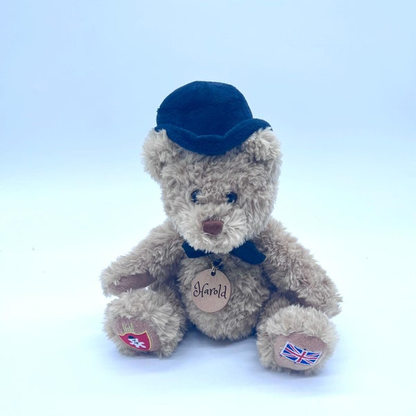 Harold the bear - Upcycled Soft toy by Second Hugs/ Teddy bear soft toy/ bear / Pre loved/ Handmade bear clothes/ Handmade/ bear