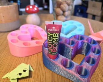 Juicy Bomb Heart-Shaped Lip Gloss Stand | Makeup Organizer | Aesthetic Vanity Decor | TikTok Beauty Setup
