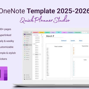 Planner digitali OneNote 2025 e 2026, pacchetto minimalista, pianificazione giornaliera e settimanale, gestione progetti e lavoro, notebook per PC, tablet, colore bianco