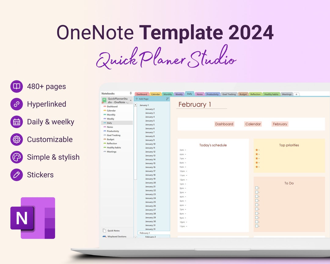 Onenote 2024 Digital Professional Planner Template Daily Weekly Monthly