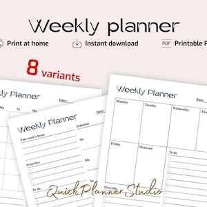 Planificador semanal sin fecha | Horario imprimible en blanco | Tamaño A4 y Carta | Organizador minimalista | Diseño vertical