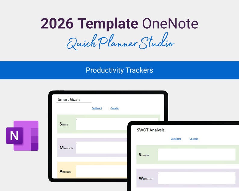 2026 Minimalistic Onenote Digital Planner for Organized Daily & Weekly