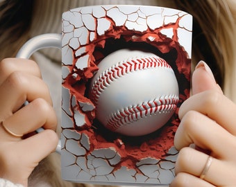 Baseball 3D PNG - Loch im Wand Design (Digitaler Download)