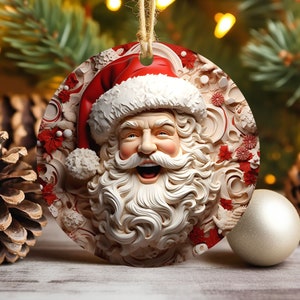 3D Santa Claus Christmas Ornament Sublimation PNG, 300 DPI, Instant Digital Download, Round Ornaments File, Commercial Use, Xmas Decorations