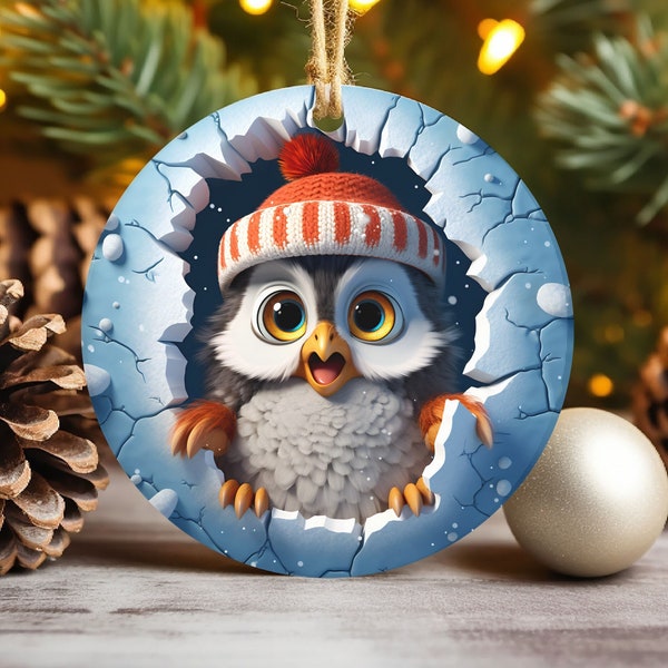 3D Owl Break Through Christmas Ornament Sublimation PNG, 300 DPI, Instant Digital Download, Round Ornaments File, Xmas Tree Decorations