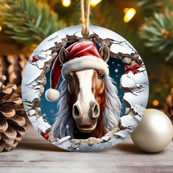 3D Horse Christmas Ornament Sublimation PNG, 300 DPI, Break Through Round Ornaments File, Xmas Tree Decorations, Instant Digital Download