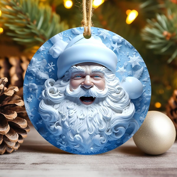3D Santa Claus Christmas Ornament Sublimation PNG, 300 DPI, Round Ornaments File, Xmas Decorations, Commercial Use, Instant Digital Download