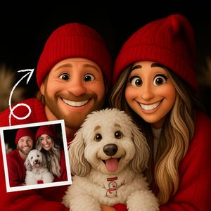 Personalized Family Portrait From Photo, Custom Animated Pixar Style Character Cartoon Portrait Gift for Families. Couples, Friends, & Pets