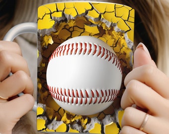 3D Baseball Mug Wrap PNG: Loch in der Wand Sublimationsdesign (Digitaler Download)