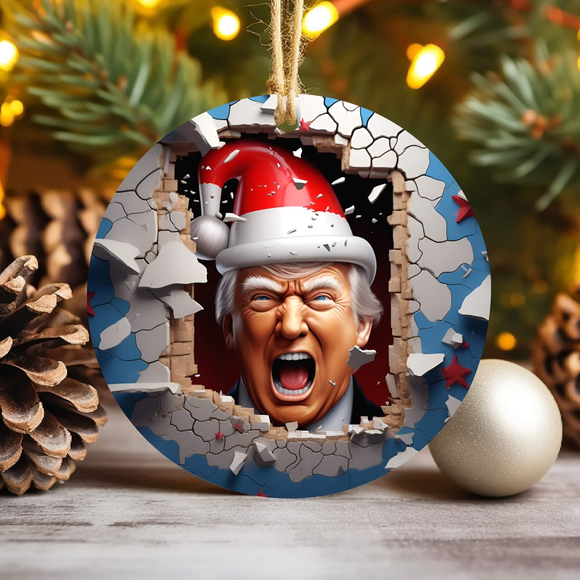 3D Santa Trump Christmas Ornament Sublimation PNG, Break Through Design