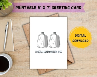 Congrats On Your New Jugs Card; Boob Job Card; Breast Augmentation Card; Surgery Card; Plastic Surgery Card; DIGITAL DOWNLOAD