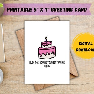 Rude que você é mais novo do que eu, mas cartão de aniversário OK; Cartão de aniversário engraçado; Cartão de Aniversário Milenar; Cartão para Ela; DOWNLOAD DIGITAL