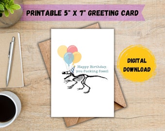 Carte d'anniversaire fossile Joyeux anniversaire ; Carte d'anniversaire amusante ; Carte Over The Hill ; Ancienne carte d'anniversaire ; TÉLÉCHARGEMENT NUMÉRIQUE