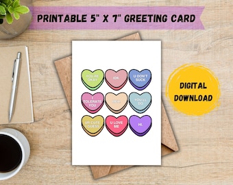 Funny Candy Hearts Card; Funny Valentine's Day Card; Apathetic Candy Hearts; DIGITAL DOWNLOAD