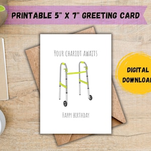 Sua carruagem aguarda cartão de aniversário; Cartão de aniversário engraçado; Cartão de aniversário antigo; Cartão de aniversário para o pai; Cartão engraçado para ele; DOWNLOAD DIGITAL