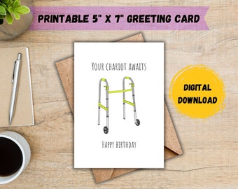 Votre char d'anniversaire vous attend ; Carte d'anniversaire amusante ; Ancienne carte d'anniversaire ; Carte d'anniversaire pour papa ; Carte drôle pour lui ; TÉLÉCHARGEMENT NUMÉRIQUE