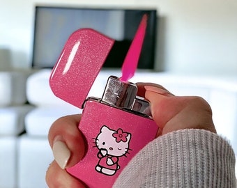 Pink Kitty Jet Flame Refillable Lighter, Cute Hello Gift For Girls, Different Designs, Gift Idea, Anime Lighter