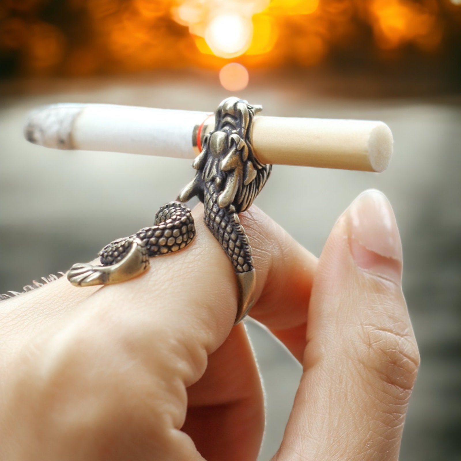 Dragon Cigarette Holder Ring for Men Women Bronze Opening