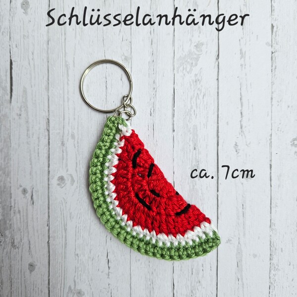 Gehäkelter Schlüsselanhänger Wassermelone.  Anhänger für Tasche, Schlüssel, Federmappe. Schule.