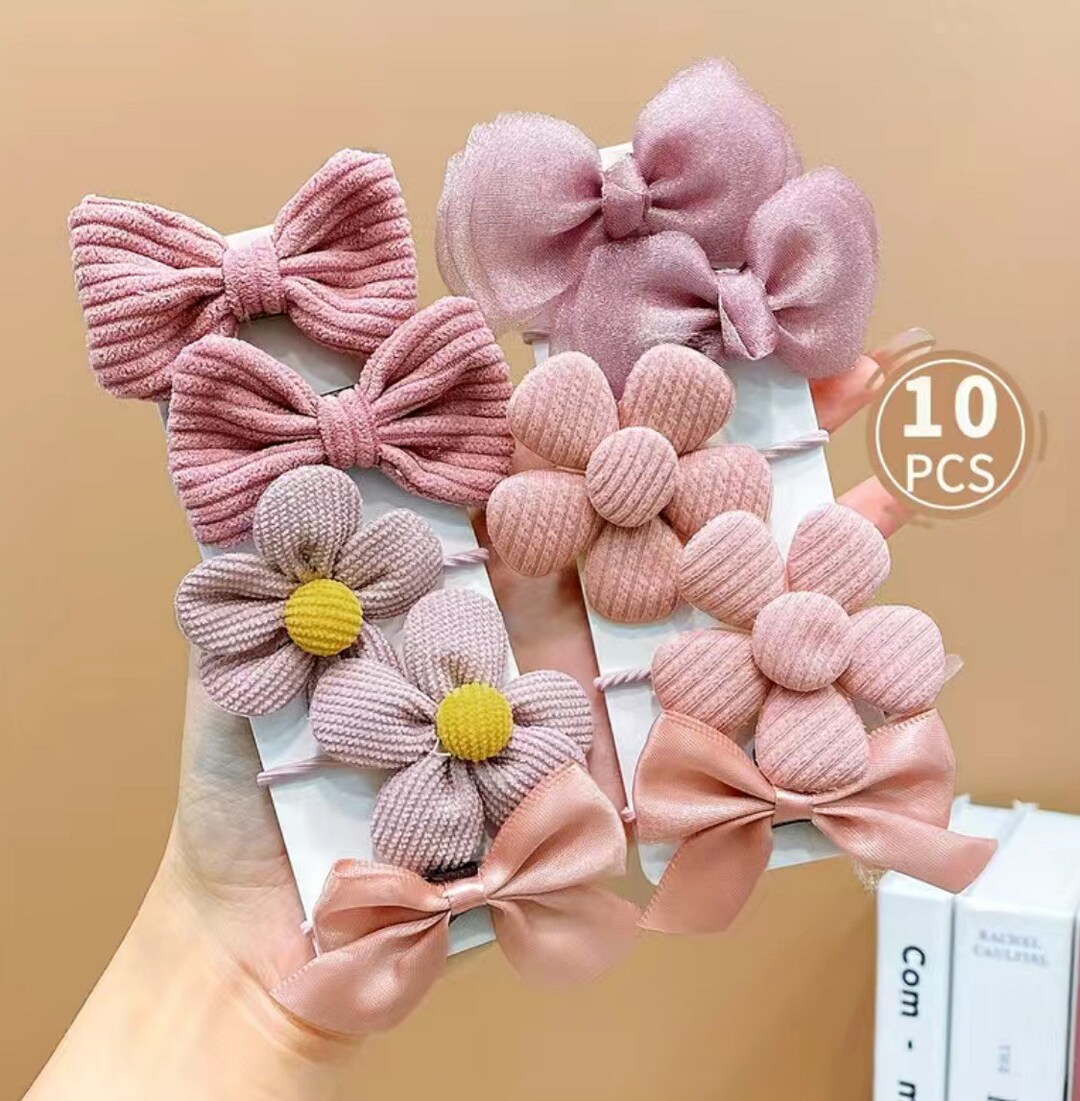 Set of 10 Hair Ties Bows Floral Pattern Children's Hair Etsy