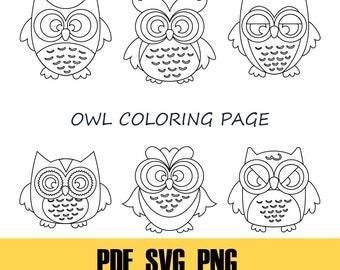 Owl Coloring Pages, Clipart Owls set, Owl PDF coloring, Owl Printable