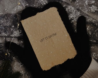 Cute Christmas Handmade Postcard "Let it snow" | Recycled paper card| Handmade paper | Natural paper