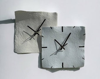Handmade paper wall clock with deckled edges | Minimalist wall clock
