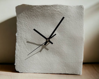 Beige handmade paper wall clock with deckled edges | Minimalist wall clock