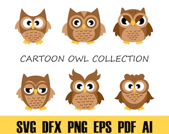 Owl Clipart Svg, Cartoon Owls set, Owl Vector Illustration, Cute Owl for kids