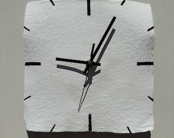 Recycled Handmade Paper Wall Clock – White Square Clock with Deckle Edge, Eco Friendly Decor