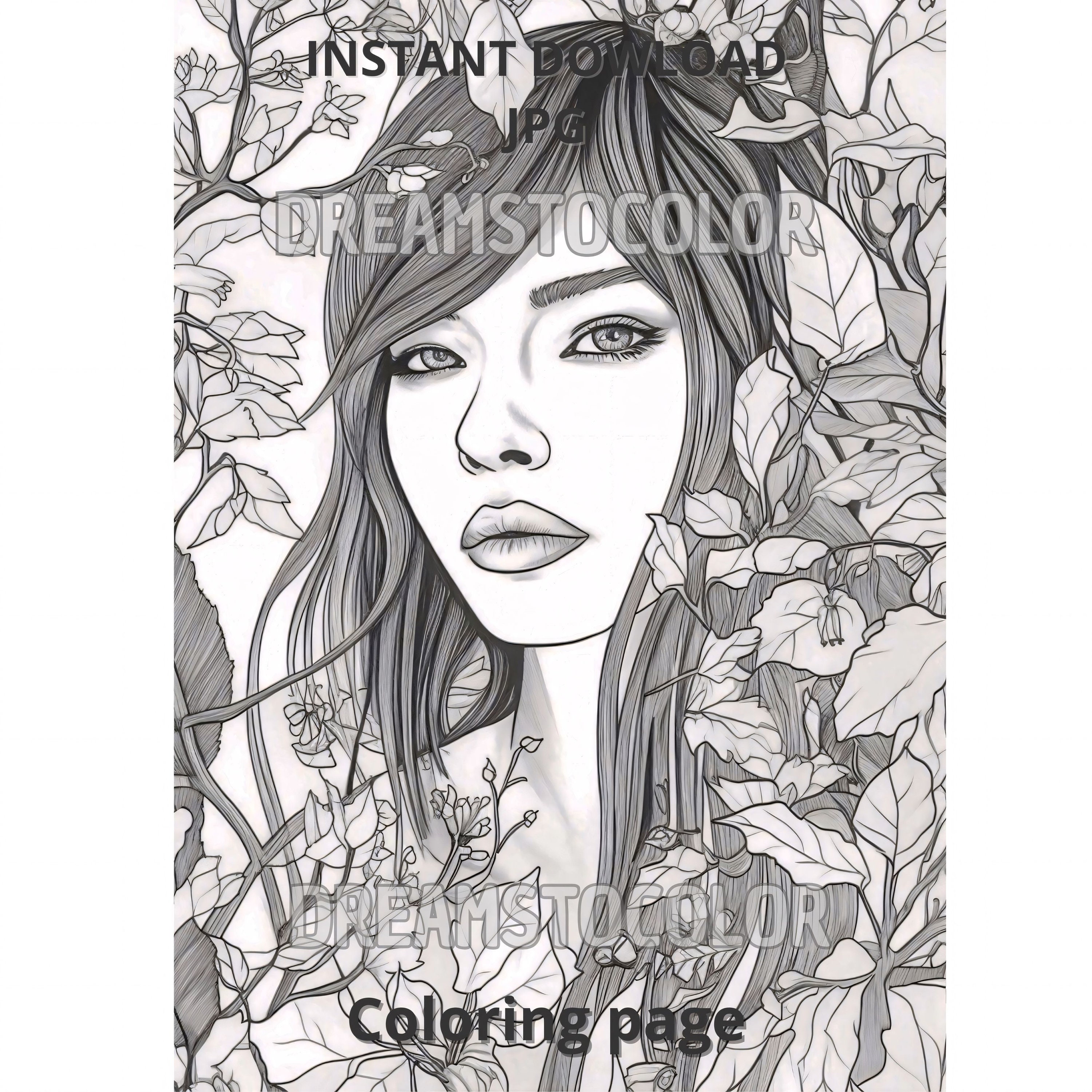 Autumn Girl/ Coloring Page / Printable Adult Coloring Page Etsy