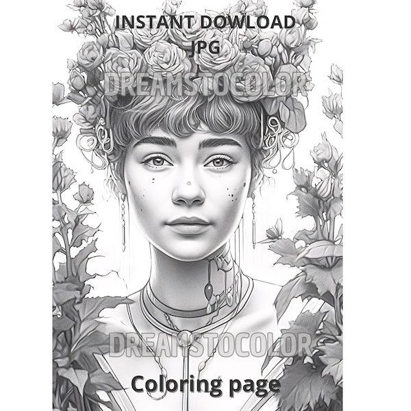 Coloring page / Printable adult coloring page book / Download greyscale illustration JPG