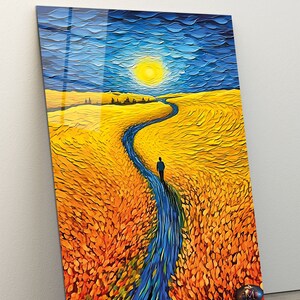 Tempered Glass Wall Art-Van Gogh Style Glass Art -Field of Wheat Tempered Large Glass Wall Art- Housewarming Gift- Ocean Wall Decor Glass image 2