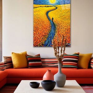 Tempered Glass Wall Art-Van Gogh Style Glass Art -Field of Wheat Tempered Large Glass Wall Art- Housewarming Gift- Ocean Wall Decor Glass image 3