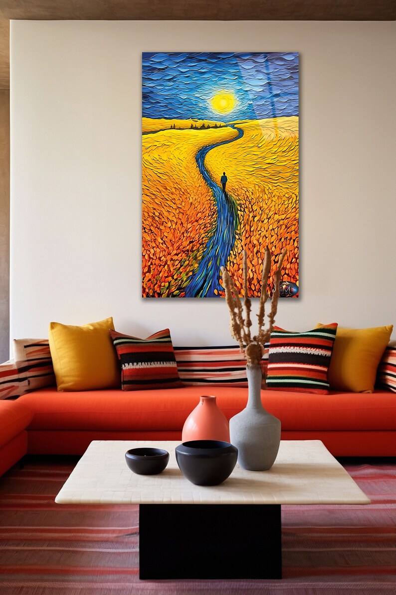 Tempered Glass Wall Art-Van Gogh Style Glass Art -Field of Wheat Tempered Large Glass Wall Art- Housewarming Gift- Ocean Wall Decor Glass image 3