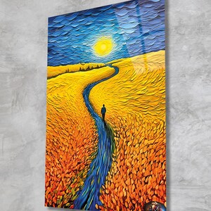 Tempered Glass Wall Art-Van Gogh Style Glass Art -Field of Wheat Tempered Large Glass Wall Art- Housewarming Gift- Ocean Wall Decor Glass image 7