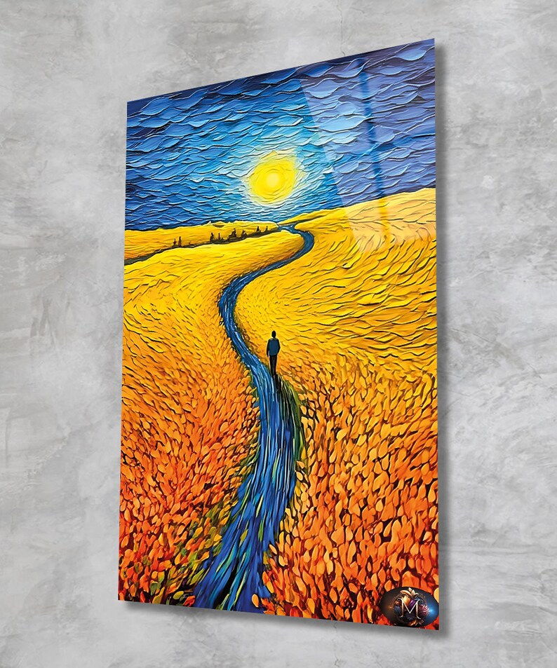 Tempered Glass Wall Art-Van Gogh Style Glass Art -Field of Wheat Tempered Large Glass Wall Art- Housewarming Gift- Ocean Wall Decor Glass image 7