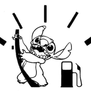 Könnte beinhalten: Schwarzweiß-Illustration eines Comic-Charakters, der eine Tankanzeige-Nadel hält. Die Anzeige zeigt links "E" und rechts "F" an.