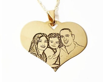 Heart Charm Gold Plated Necklace  - Custom Photo Engraved Gift