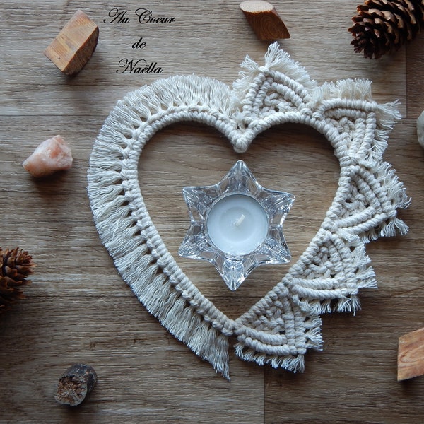 Décoration de Mariage à Poser à Suspendre Centre de Table Bougeoir Coeur Cadeau Bohème Chic en Macramé Fait Main en France