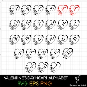 Etiquetas del alfabeto del corazón del día de San Valentín, de la A a la Z SVG PNG, alfabeto del corazón, letra svg, archivos de corte de letras, png de San Valentín, alfabeto cricut svg