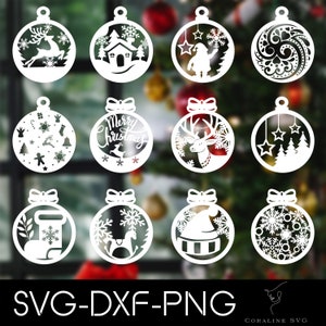 Conjunto de brinquedos de Natal, conjunto de bolas de Natal, pacote de enfeites de Natal, enfeites de Natal Svg, arquivo de corte a laser para Cricut, decoração de Natal
