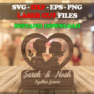 Liefde gepersonaliseerd teken SVG, Laser Valentijnsdag gesneden bestand, paar houten bord, jubileum paar cadeau, bruiloft Lasercut, romantische plaquette