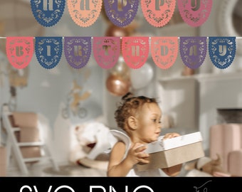 Happy Birthday Papel Picado Banner SVG Template (Digital Download)